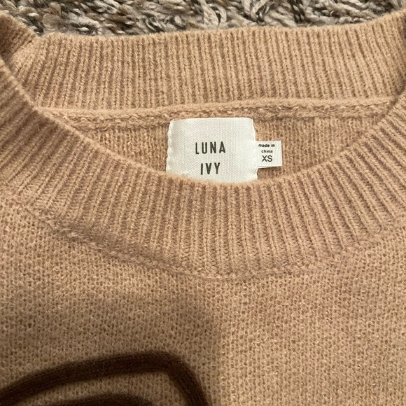 Luna Ivy Tan Sweater with Brown Bow Accents - Picture 2 of 2